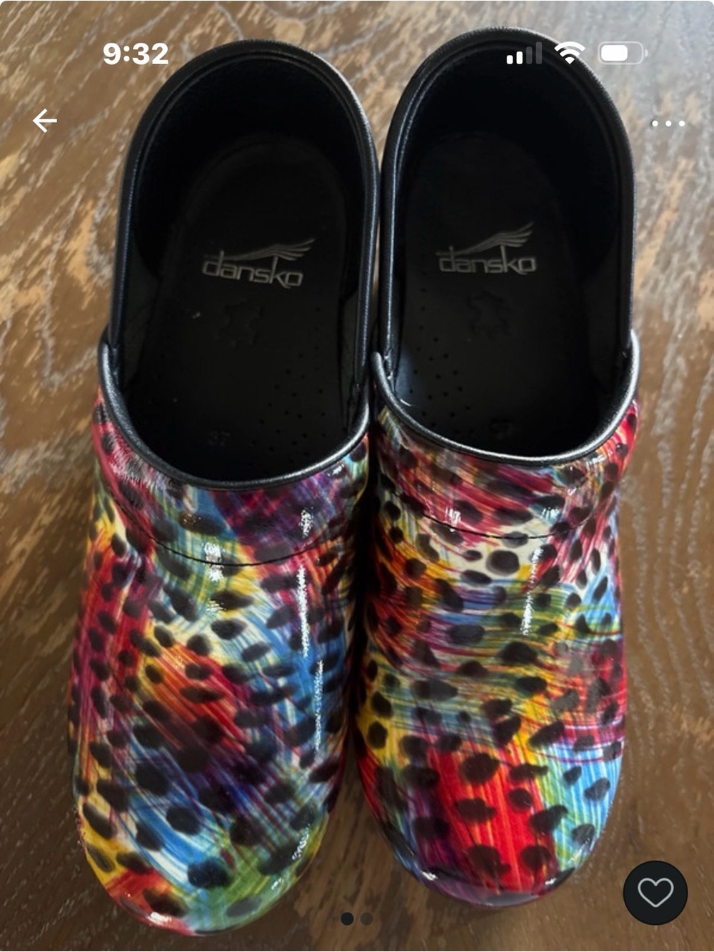 Dansko Professional Wom Clogs 37 US 7 Multicolor Patent Leather Paint Storm